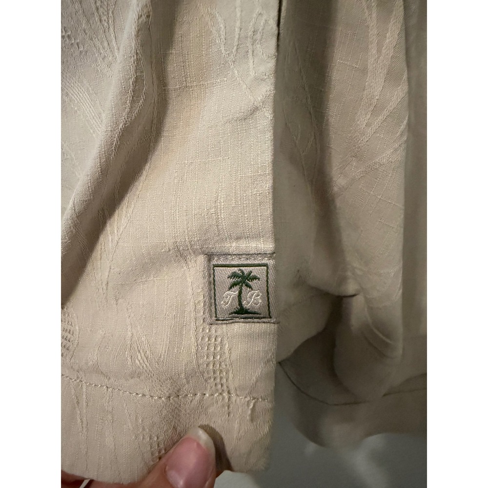 Tommy Bahama Mens Beige 100% Silk Jacquard Leaf Camp Shirt Medium - Picture 2 of 8
